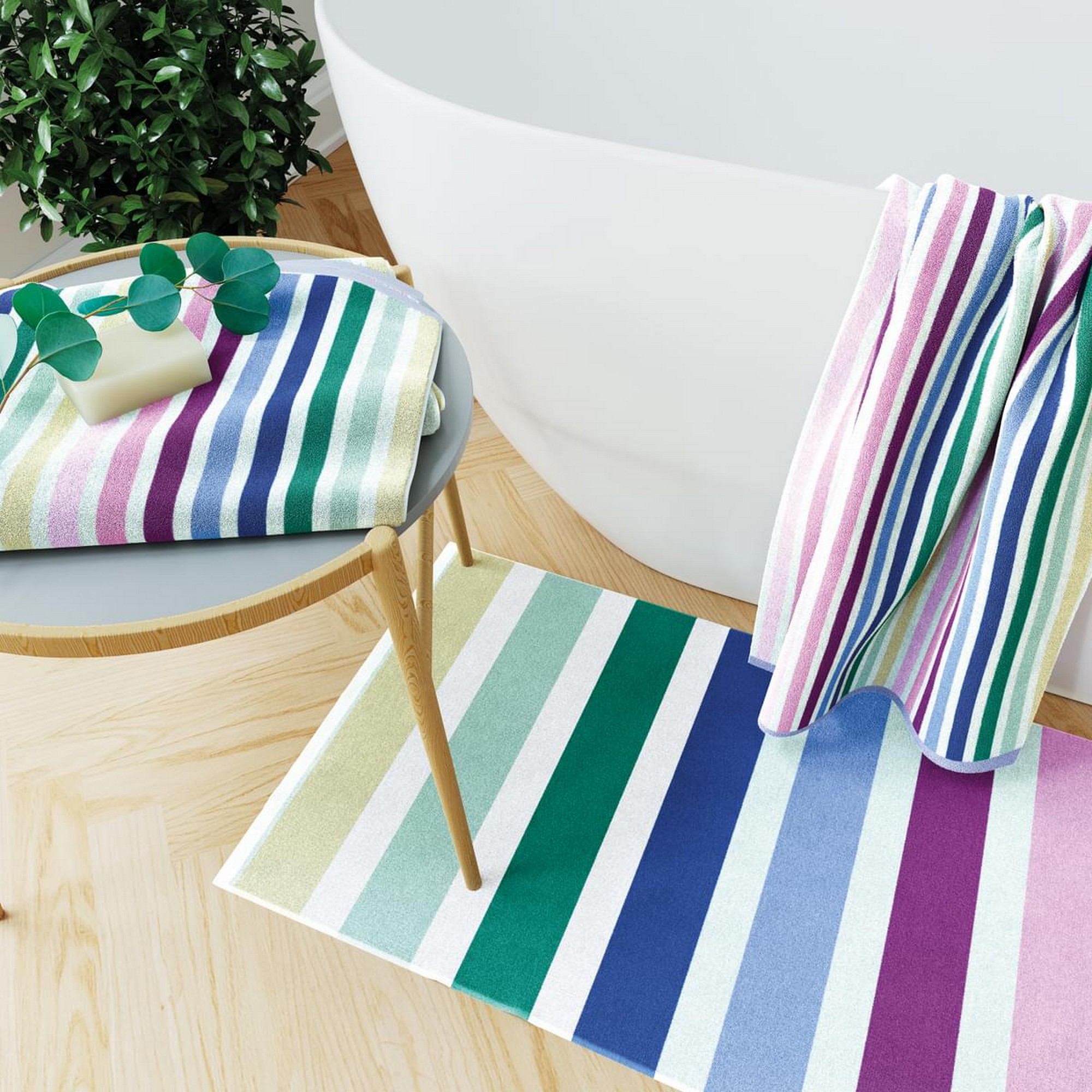 Budding Brights Multi Stripe Bath Mat By Helena Springfield In Multi